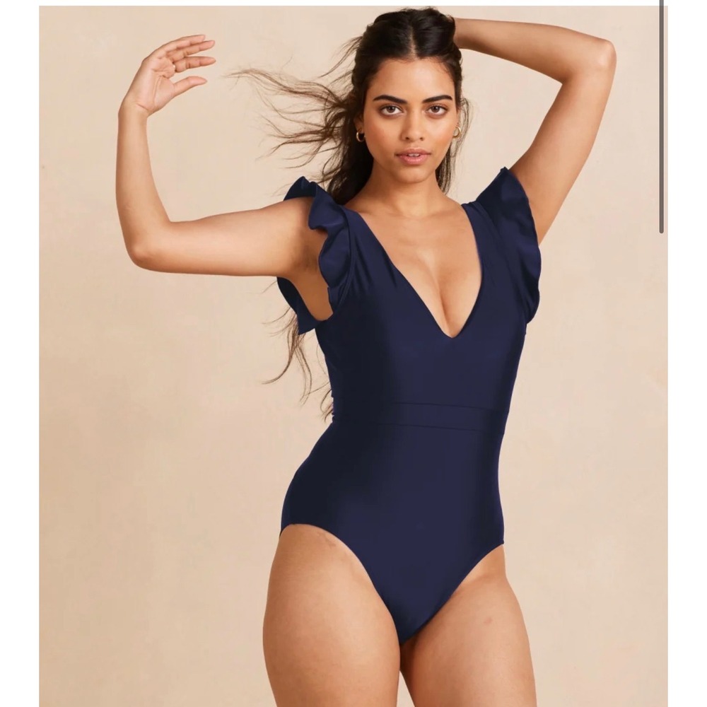Summersalt The Ruffle Backflip One Piece Swimsuit Navy Blue Women Size 14 NWT